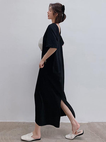 Original Solid Split-Back V-Neck Dress