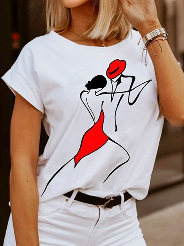 Simple Printed Short Sleeves T-Shirt Top