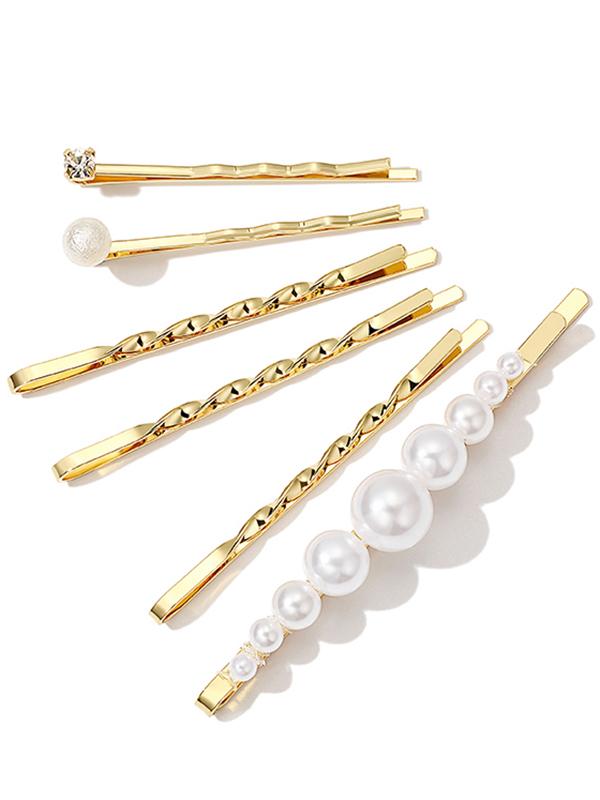 Vintage Flower Imitation Pearls Barrette Suit