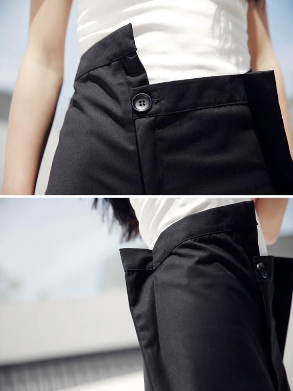 Black Cropped Wide-leg Three-quarter Pants