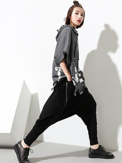Zipper Simple Loose Solid Harem Pants