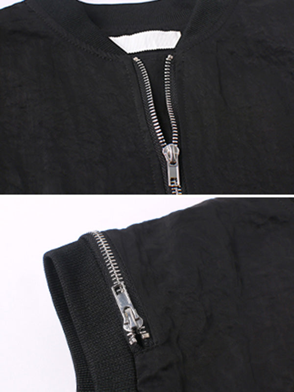 Cool Street Split-Joint Zipper Buttoned Round-Neck Sleeveless False Two Vest Outwear