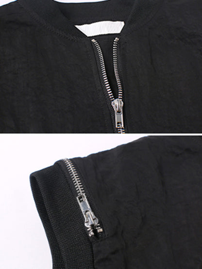 Cool Street Split-Joint Zipper Buttoned Round-Neck Sleeveless False Two Vest Outwear