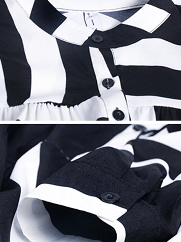 Loose Stand Collar Printed A-Line Midi Dress