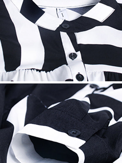 Loose Stand Collar Printed A-Line Midi Dress