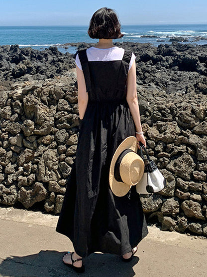 Fashion Elastic High Waisted Spaghetti-Neck Midi Dress