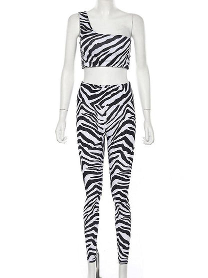 Zebra-striped Tank& Leggings Sports Suits