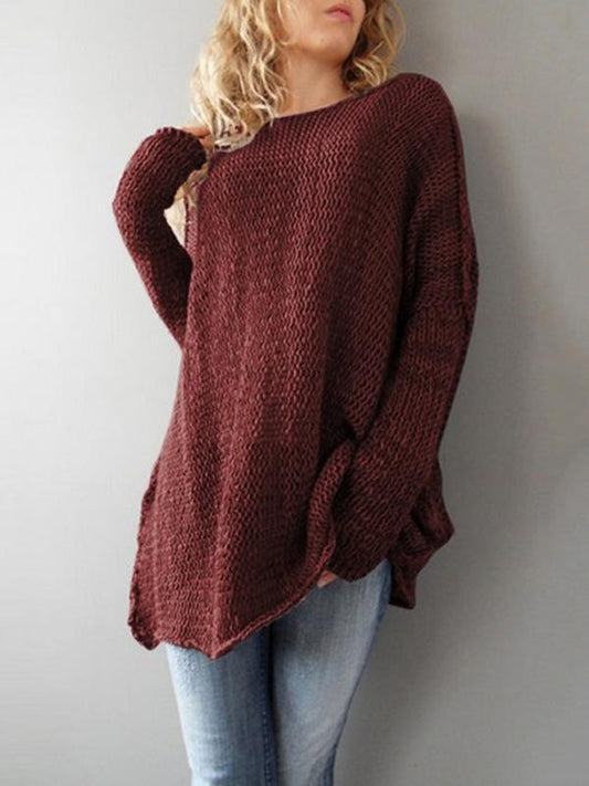 Loose Solid Color Knitting Sweater Tops