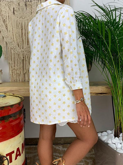 Lapel Star Printed Casual Blouses&Shirts Tops