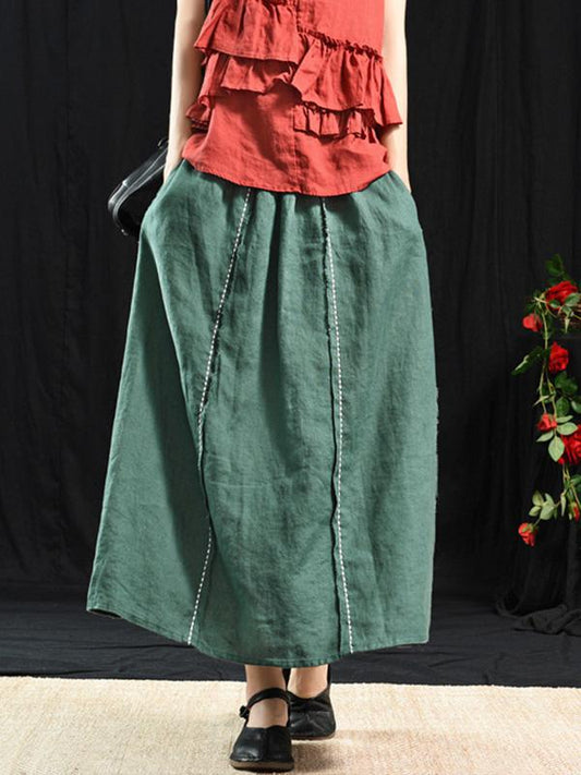 Casual Linen Cropped Long Skirt