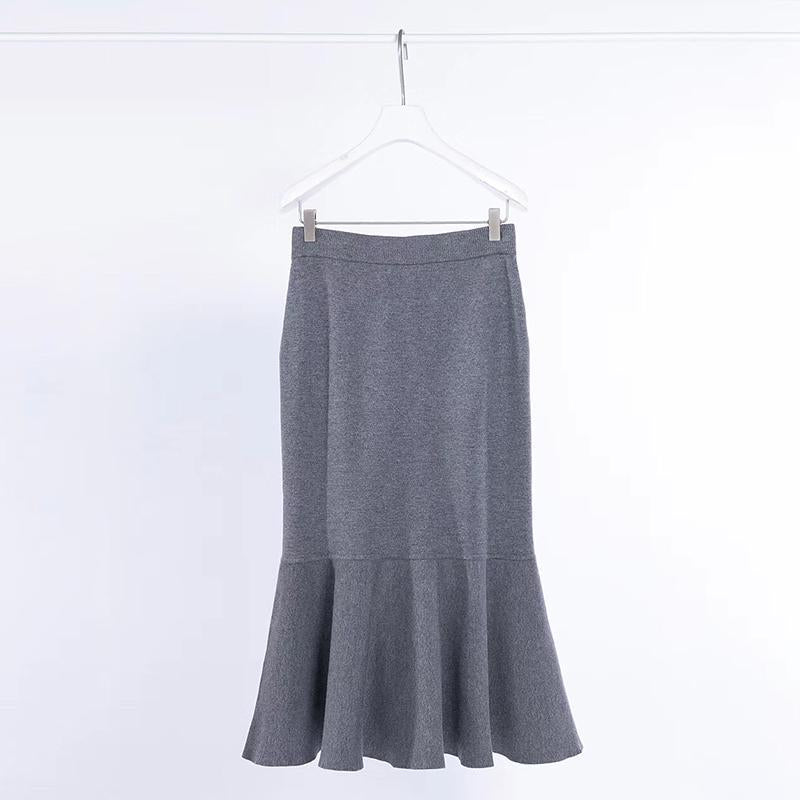 Elastic Waist Ruffles Winter Calf Length Skirt