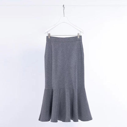 Elastic Waist Ruffles Winter Calf Length Skirt