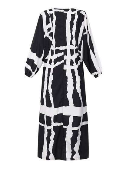 Original Casual Printed Color-Block V-Neck Batwing Sleeves Maxi Dress