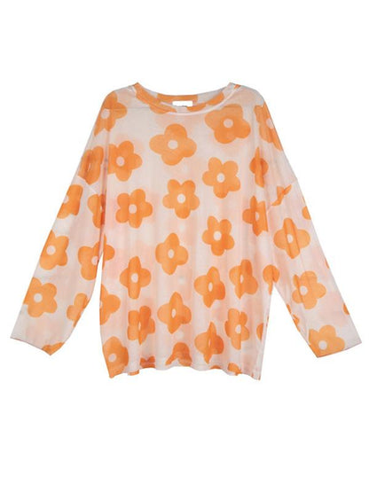 Loose Flower Printed Sunscreen T-shirt