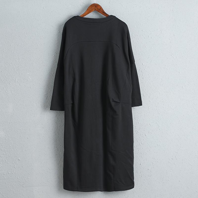 Black Women Cotton Dress Three Quarter Sleeve Fashion Dress