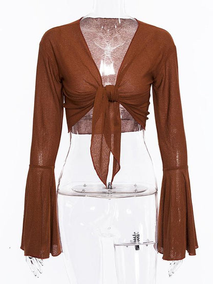 Fashion Flared Sleeves Bonage Blouses&shirts Tops