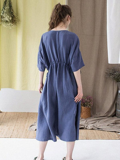 2019 Summer New Vintage Loose Solid Long Dress