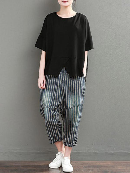 Loose Oversize Split-front Ruffled Split-joint Tops
