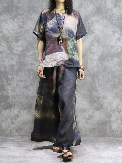 New Vintage Ramie T-Shirt + Loose Wide Leg Pants