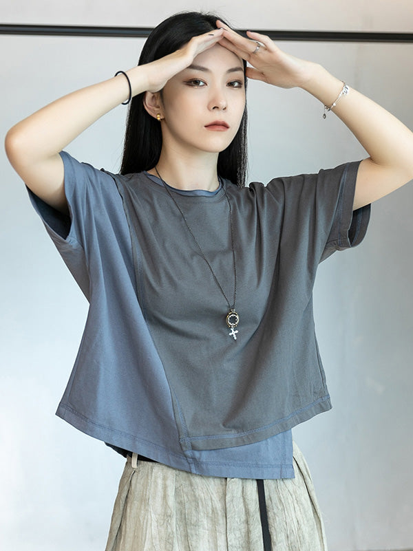 Original Split-Joint Split-Back Asymmetric Round-Neck T-Shirt