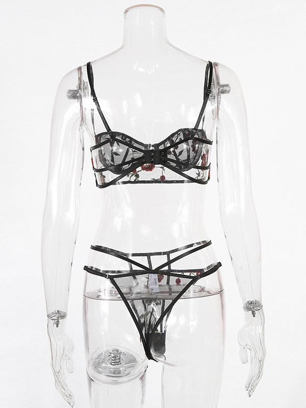Embroidered See-Through Split Lingerie