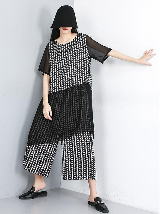 Polka-Dot Split-joint Wide Leg Pants Suit