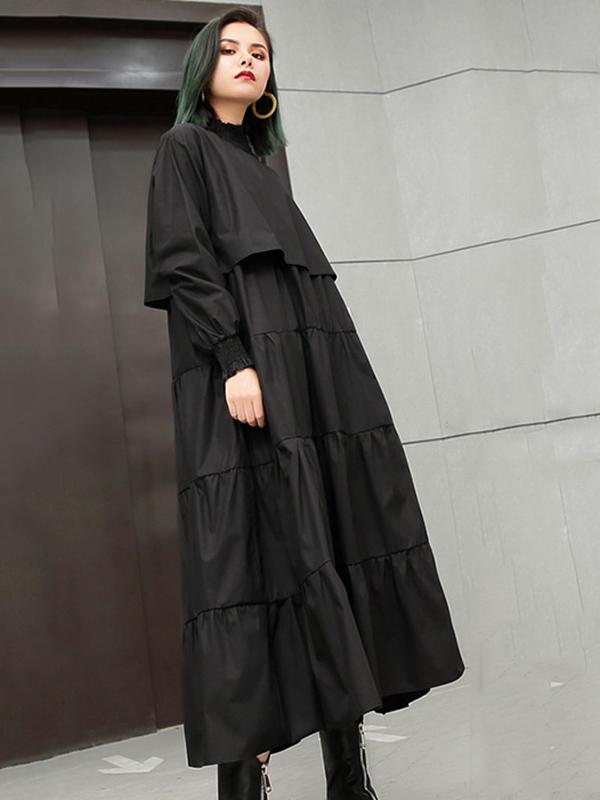 Plus Size Solid Fashion Tiered Midi Dresses