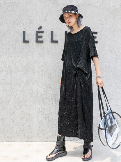 Solid Twinkle Short Sleeves Dress
