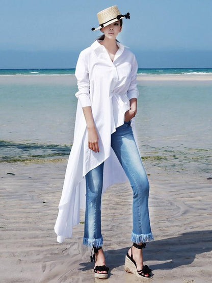 Fashion White Asymmetric Shirt Dress