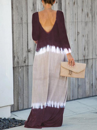 V-neck V-back Long Sleeves Maxi Dress