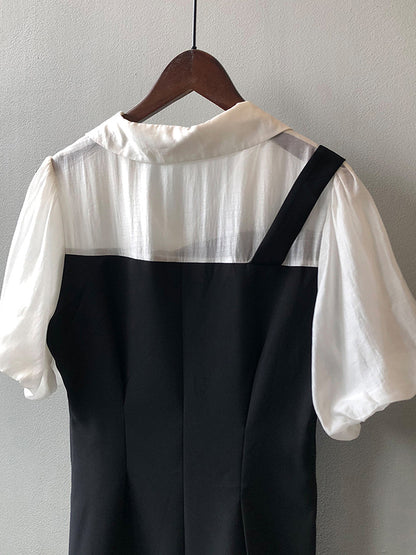Urban Puff Sleeves Contrast Color False Two Mini Dress