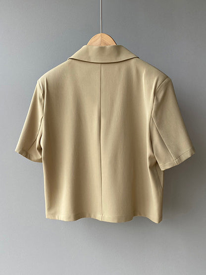Urban Solid Color Notched Collar Short Sleeves Blouses& Blazer