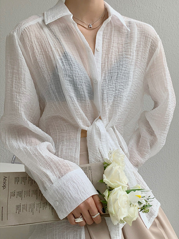 Leisure Solid Knitting Sun-Protection Blouse Tops