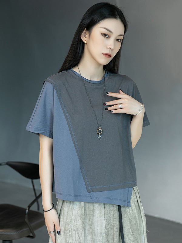 Original Split-Joint Split-Back Asymmetric Round-Neck T-Shirt