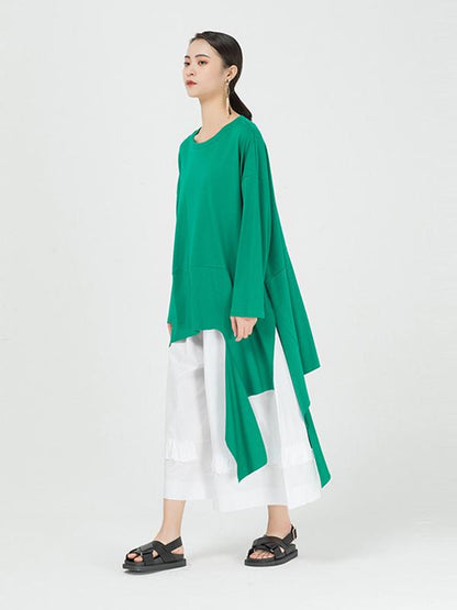 Loose Cropped Solid Color Long Sleeve T-Shirt