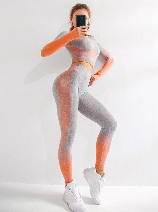 Sexy Long Sleeves Wrap Contrast Color Yoga Suits