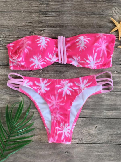 Bandeau Strapless Printed Bikini Swimsuit