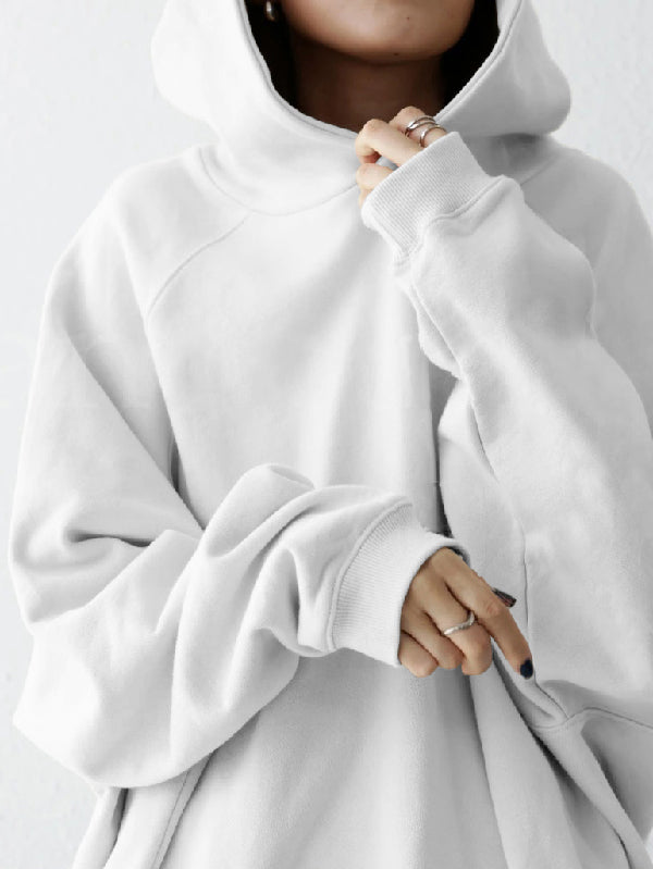 Simple Casual Solid Color Split-Joint Batwing Sleeves Hoodies