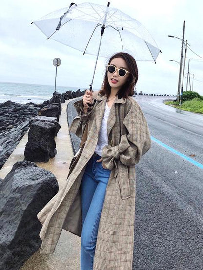 Loose Plaid Retro Lace Coat