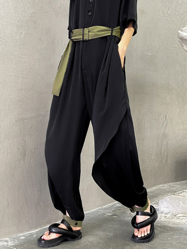 Stylish Belted Polo Collar Half Sleeve High-Waisted Jumpsuits