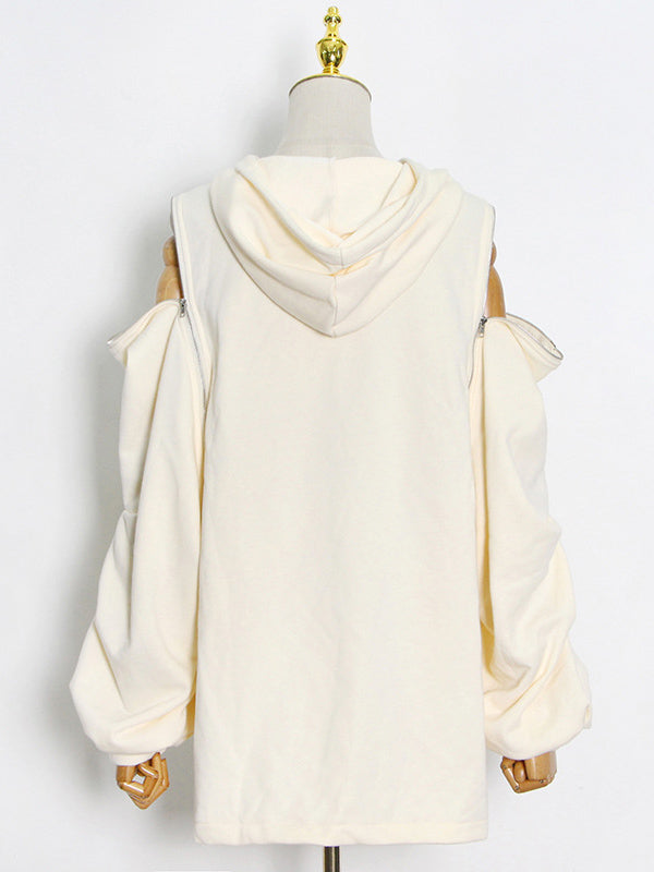 Fashion Solid Color Split-Joint Cold Shoulder Hoodies Top