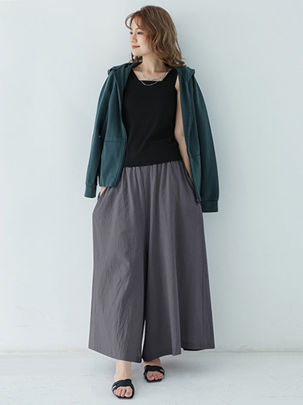 Casual 11 Colors  Solid Column Wide Leg Capri-Pants