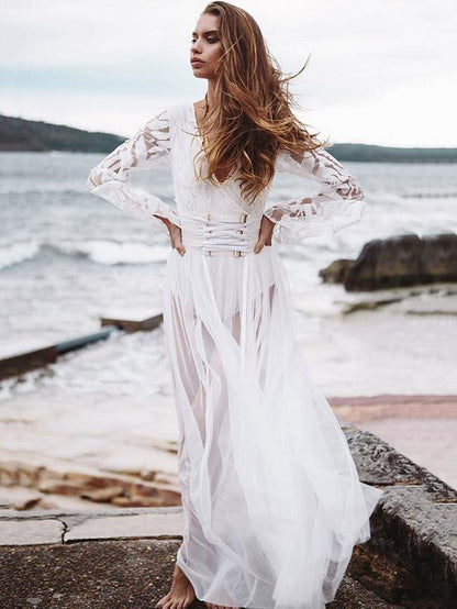 Flared Sleeves See-through Maxi Dress