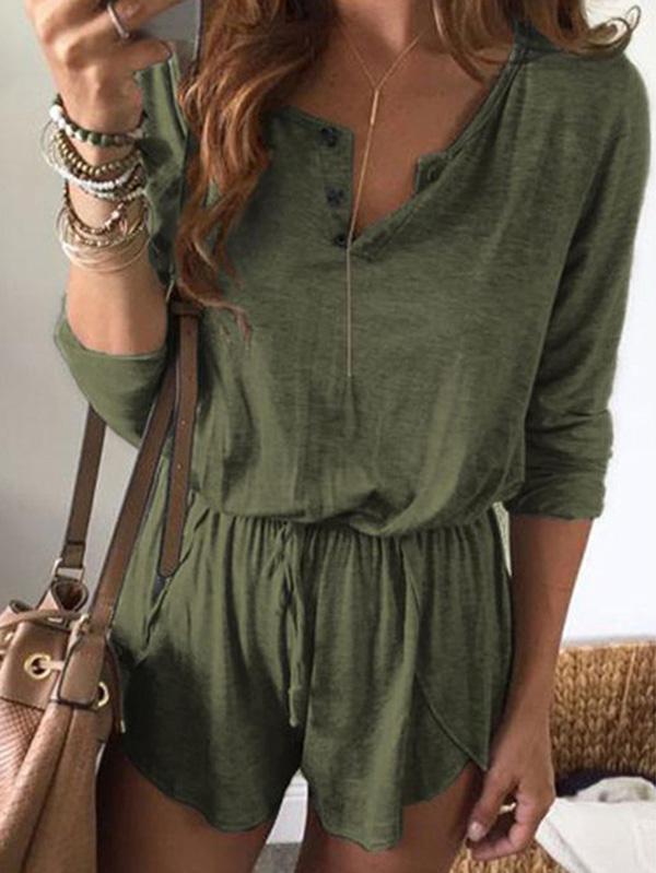Solid Long Sleeves Bandage Romper