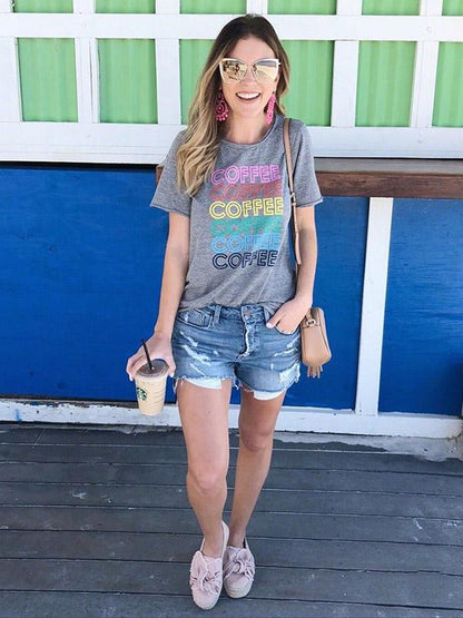 Letter Printed Short Sleeves T-shirt Top