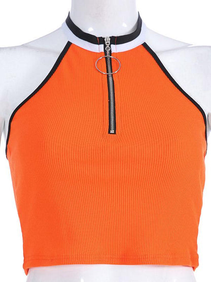 Halterneck Zipper Crop Tanks
