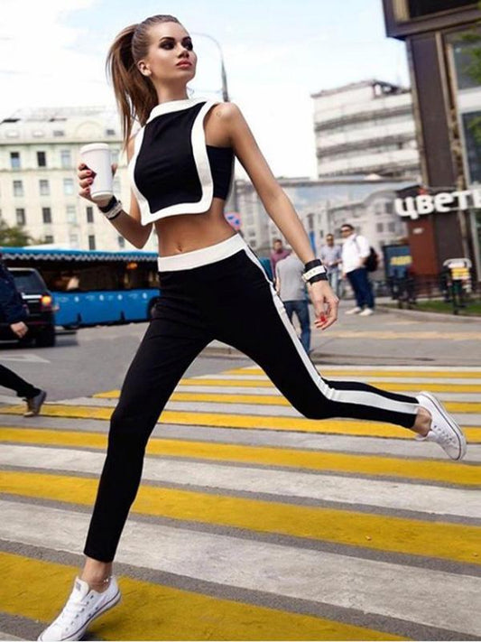 Two Tone Gym Tank And Leggings Suits