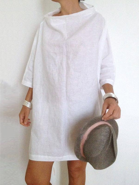 White Batwing Sleeves High-neck Short Dress
