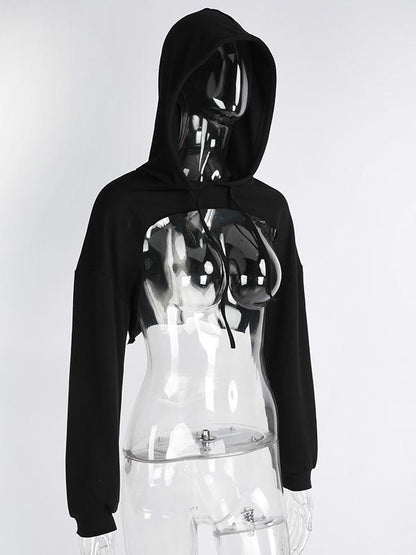 Casual Cropped Long Sleeves Hoodies Tops