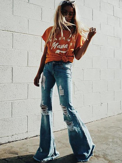 Simple Denim Flared Bell-bottom